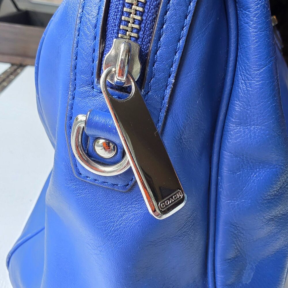 Coach Satchel Top Handle Shoulder Bag Leather Purple Blue Xtra Strap F25296 EUC - Picture 3 of 16